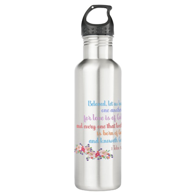 1 John 4:7 Bible Verse Rainbow Text 710 Ml Water Bottle (Front)