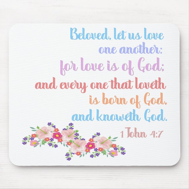 1 John 4:7 Bible Verse Rainbow Text Mouse Mat (Front)