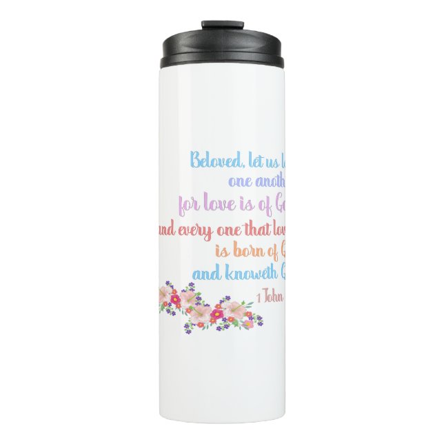 1 John 4:7 Bible Verse Rainbow Text Thermal Tumbler (Front)