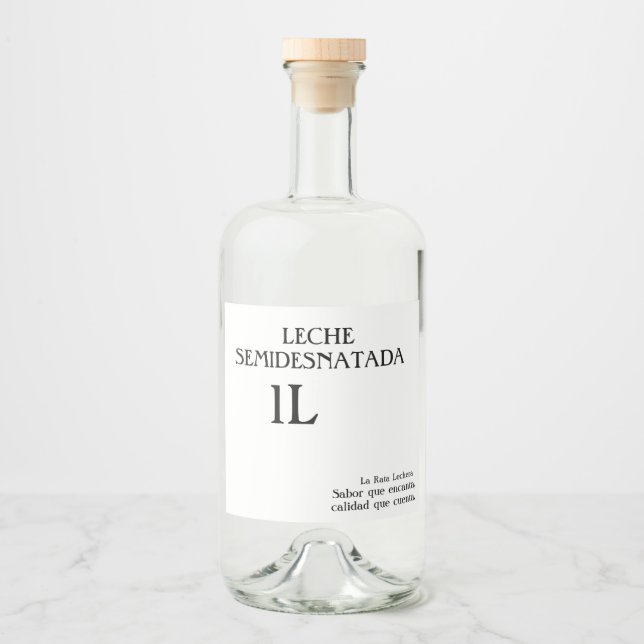 1 L semi-skimmed milk bottle. Liquor Bottle Label (Front)