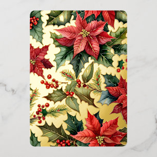 1 Large Vertical Photo Poinsetti Gold Foil Holiday Card