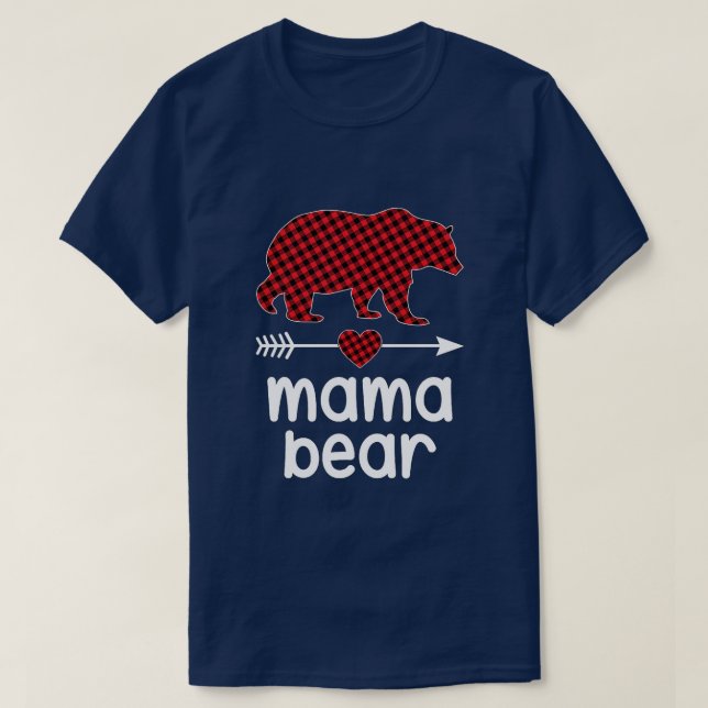 1 - Mama Bear Christmas Pyjama Red Plaid Buffalo F T-Shirt (Design Front)