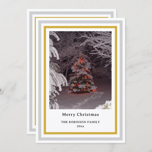 1 Merry Christmas Snowflake Christmas Tree Name Holiday Card (Front/Back)