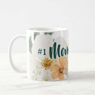 #1 Mom Mothers Day Mug.  Elegant Spring Floral Coffee Mug
