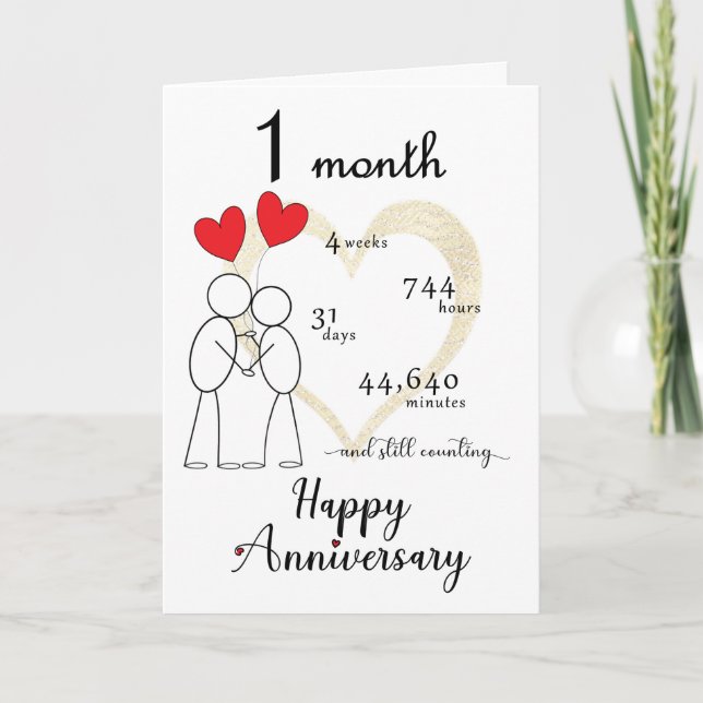 1 Month Anniversary Card with heart balloons (Front)