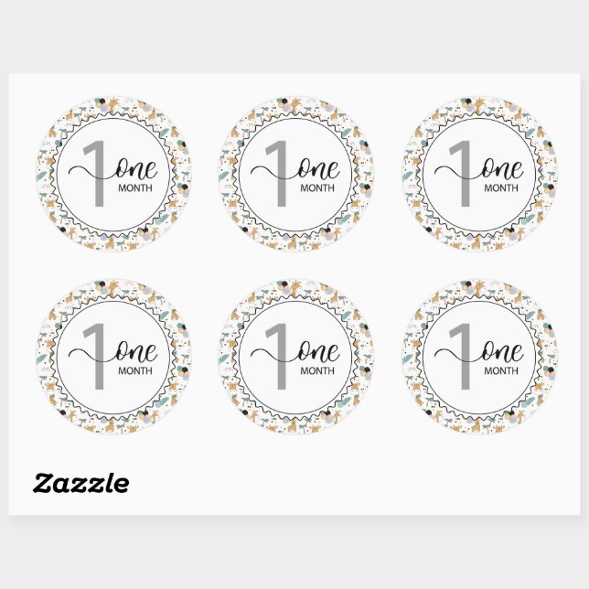 1 Month Milestone Baby Giraffes and Balloons Classic Round Sticker (Sheet)