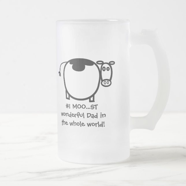 #1 Moo...st Wonderful Father - Customised Frosted Glass Beer Mug (Right)