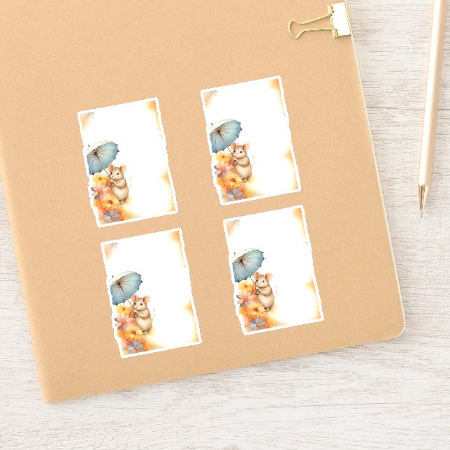 1 Mouse with blue umbrella orange pink flowers (Notebook)