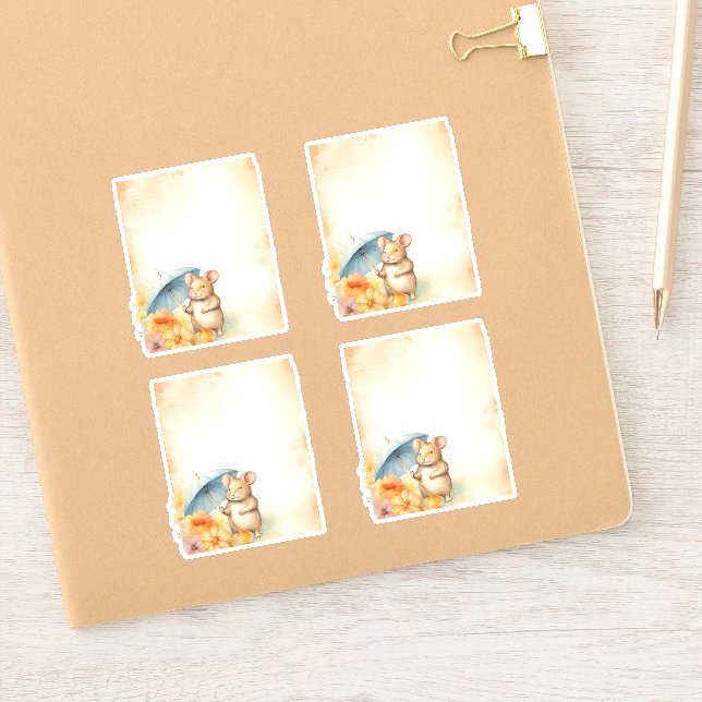 1 Mouse with blue umbrella orange pink flowers (Notebook)