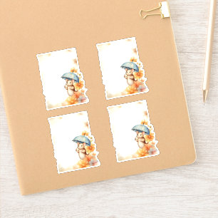 1 Mouse with blue umbrella orange pink flowers