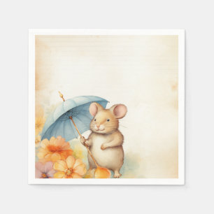 1 Mouse with blue umbrella orange pink flowers Napkin