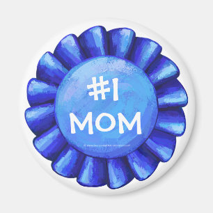 #1 Mum Blue Ribbon Round Magnet