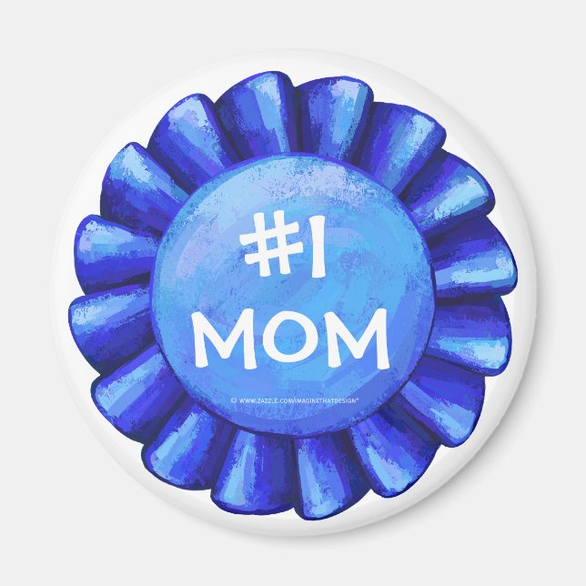 #1 Mum Blue Ribbon Round Magnet (Front)