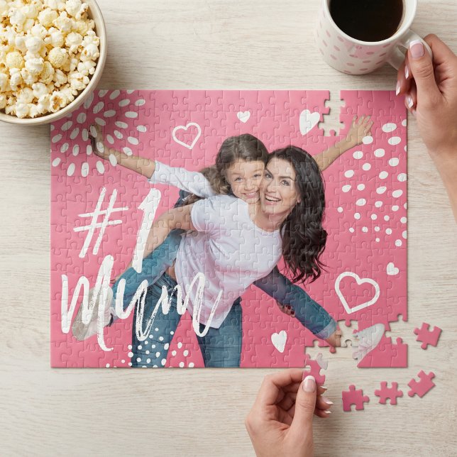 #1 Mum Full Photo Fun Gift for Mother's Day Jigs Jigsaw Puzzle (Mother's Day #1 Mum Fun Custom Photo Keepsake Jigsaw Puzzle)
