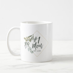 #1 Mum Typography Watercolor Foliage Mother's Day Coffee Mug