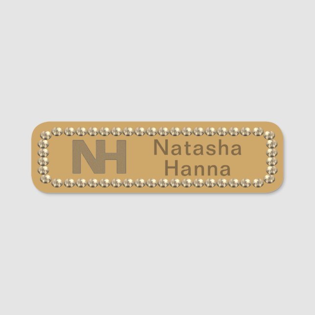 1" Natasha Hanna Gold Bling NAME TAG  (Front)