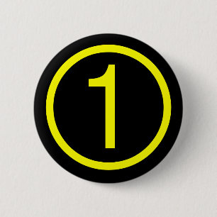 1 number one 6 cm round badge