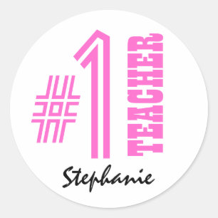 #1 Number One Teacher Custom Name Gift Item Classic Round Sticker
