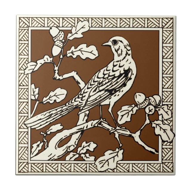 #1 of 12 Repro 1880s Minton Mocha Bird Series Tile (Front)