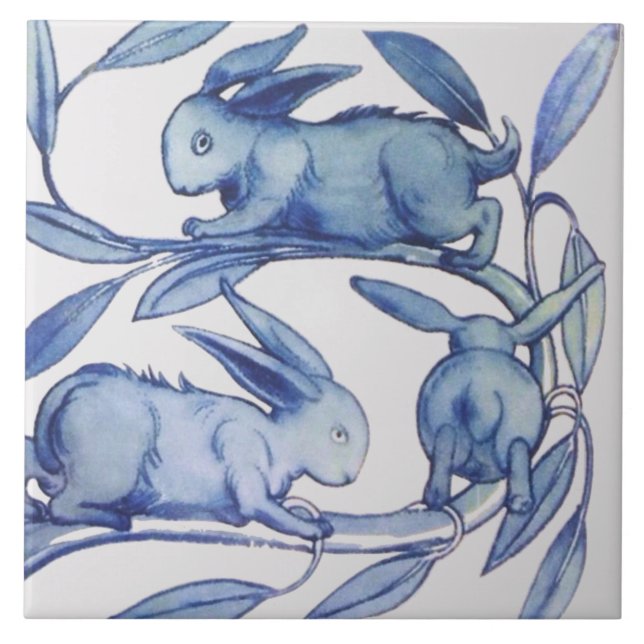 1 of 2 Repro Wm De Morgan Running Rabbits (Right) Tile (Front)