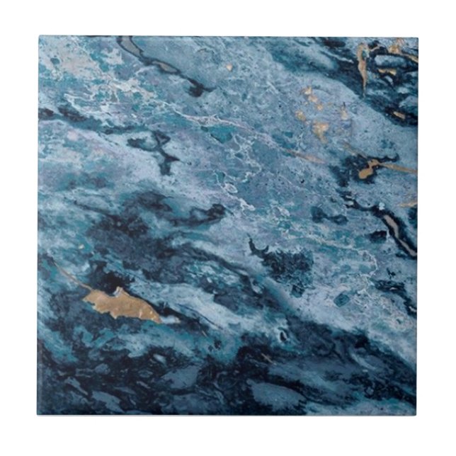 1 of 3 Cobalt Blue Gold Veined Faux Granite Tile (Front)