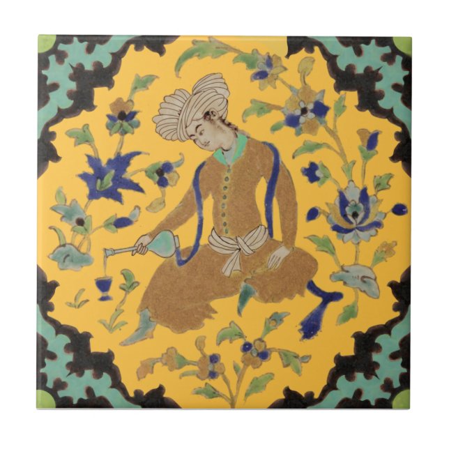 1 of Pair Turbaned Men Repro Antique Persian Tile (Front)