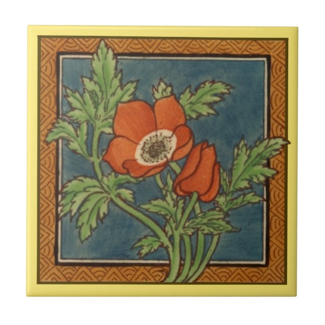 1 of set of 8 repro Victorian Maw floral anemone Tile (Front)