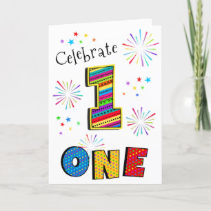 1 One First BIG FUN Fireworks Stars Happy Birthday Card