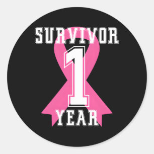 1 One Year Free Survivor Breast Cancer Awareness K Classic Round Sticker