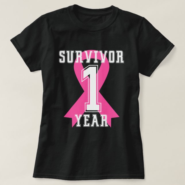 1 One Year Free Survivor Breast Cancer Awareness P T-Shirt (Design Front)