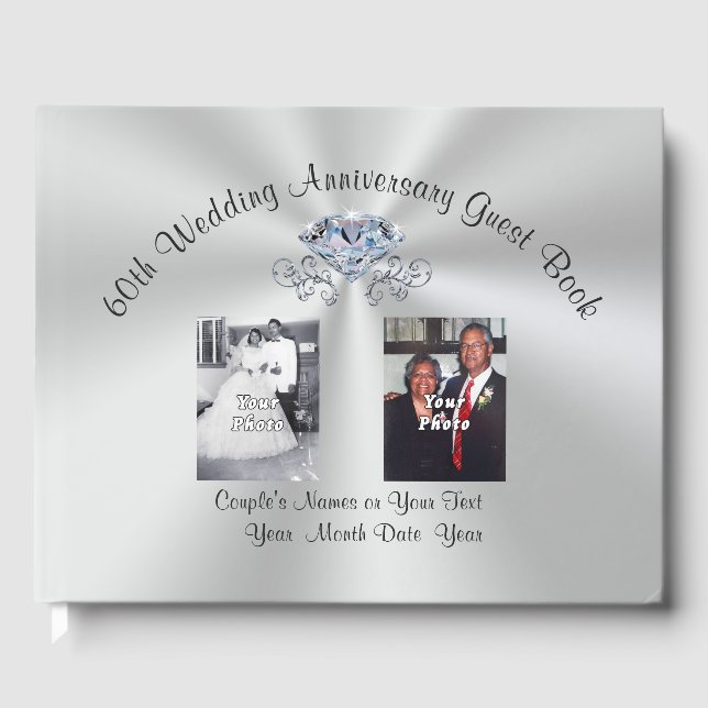 1 or 2 Photo Diamond 60th Anniversary Guest Book (Front)