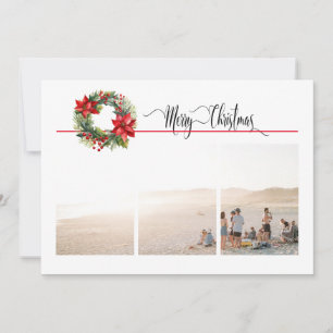 1 or 3 Photo with Holiday Wreath Christmas  Card