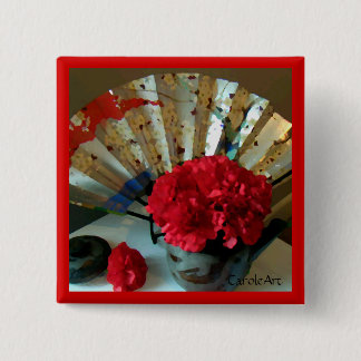 1 "Painted" Red Carnations 15 Cm Square Badge