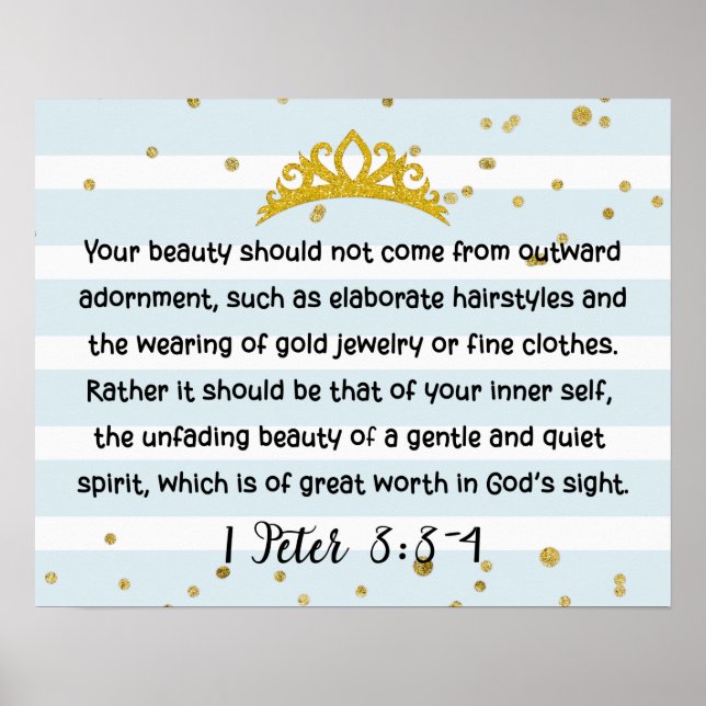 1 Peter 3:3-4 Inner Beauty Bible Verse Blue  Poster (Front)