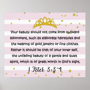 1 Peter 3:3-4 Inner Beauty Bible Verse Pink Poster