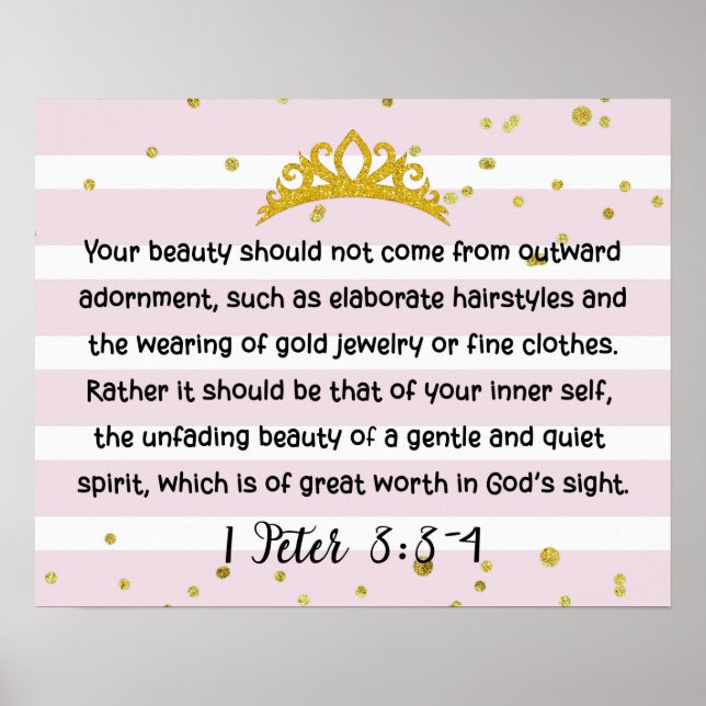 1 Peter 3:3-4 Inner Beauty Bible Verse Pink Poster (Front)