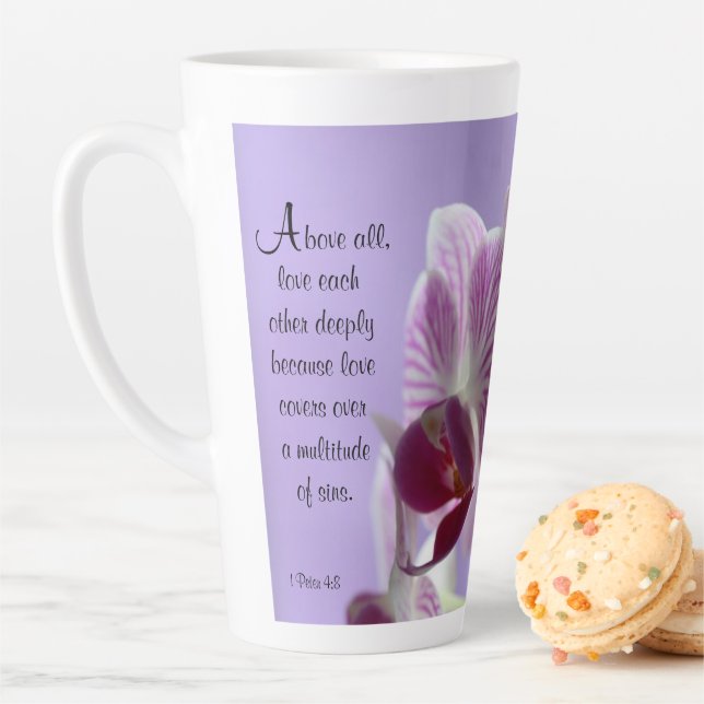 1 Peter 4:8 Orchids Latte Mug (In Situ)