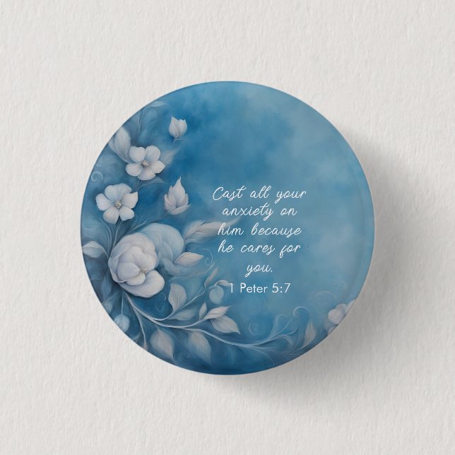 1 Peter 5:7 Bible Verse Image 3 Cm Round Badge (Front)
