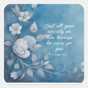 1 Peter 5:7 Bible Verse Image Square Sticker