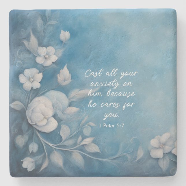 1 Peter 5:7 Bible Verse Image Stone Coaster (Front)