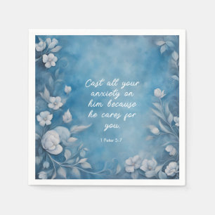 1 Peter 5:7 “Cast All Your Anxiety” Blue Floral Napkin