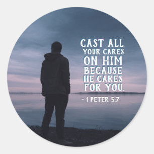 1 Peter 5:7 Cast all your cares on Him Bible Verse Classic Round Sticker