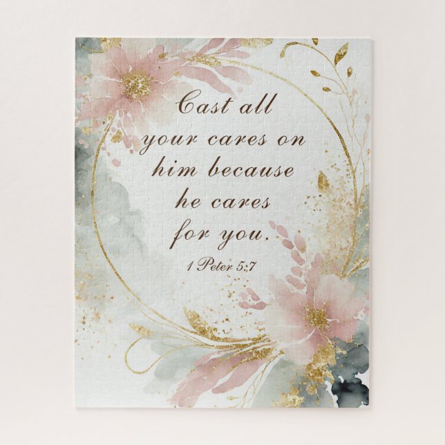 1 Peter 5:7 Cast All Your Cares on Him Bible Verse Jigsaw Puzzle (Vertical)