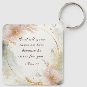 1 Peter 5:7 Cast All Your Cares on Him Bible Verse Key Ring