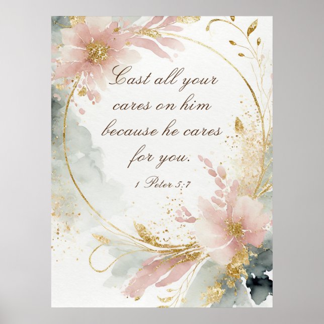 1 Peter 5:7 Cast All Your Cares on Him Bible Verse Poster (Front)