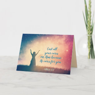 1 Peter 5:7 Cast all your cares on Him, Scripture Card