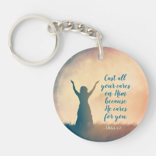 1 Peter 5:7 Cast all your cares on Him, Scripture Key Ring