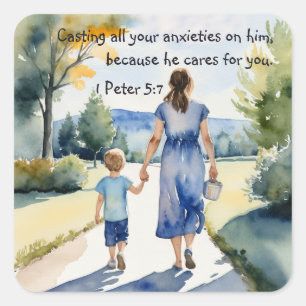 1 Peter 5:7 Casting all your anxieties on him Square Sticker