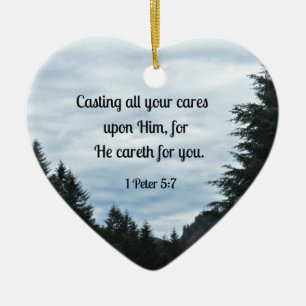 1 Peter 5:7 Casting all your cares upon Him... Ceramic Tree Decoration
