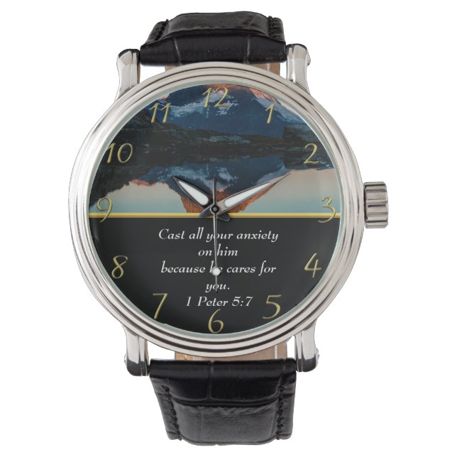 1 Peter 5:7 Christian Faith moutain lake  Watch (Front)